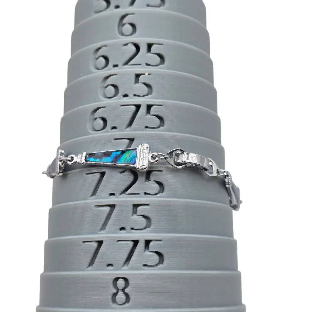 Bracelet Blue Teal Simulated Abalone Enamel Silver Tone Folding Clasp Approx 7